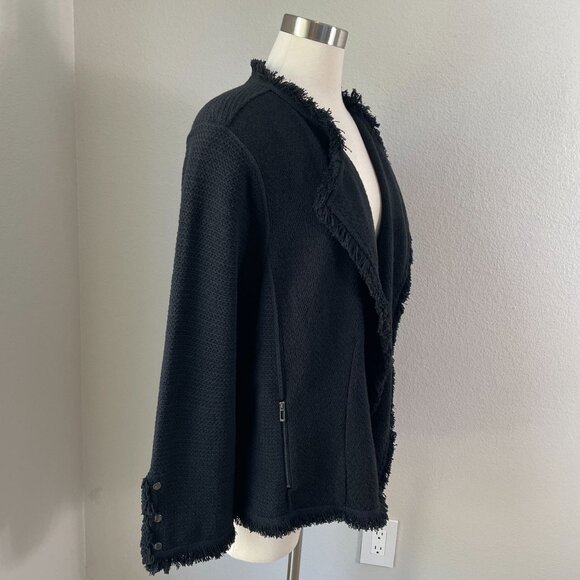 NEW Nic+Zoe Womens Plus 2X Black Onyx Fringe Open Front Cardigan Jacket - Picture 6 of 14
